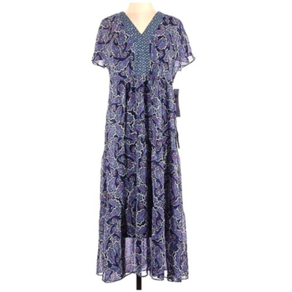LONDON TIMES Midi Dress Women's 2 XS Twee Cottagecore Fairy Blue Paisley NEW NWT